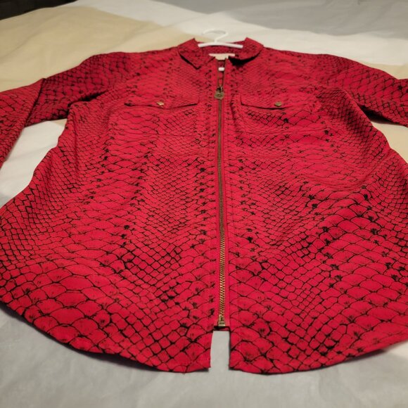 Michael Kors Women Red Long Sleeve Shirt Zip Animal Print Work Evening Small - Picture 15 of 16